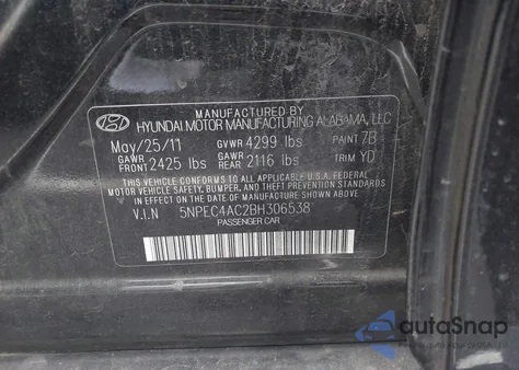 2011 Hyundai Sonata Limited z USA, uszkodzony, nr VIN 5NPEC4AC2BH306538